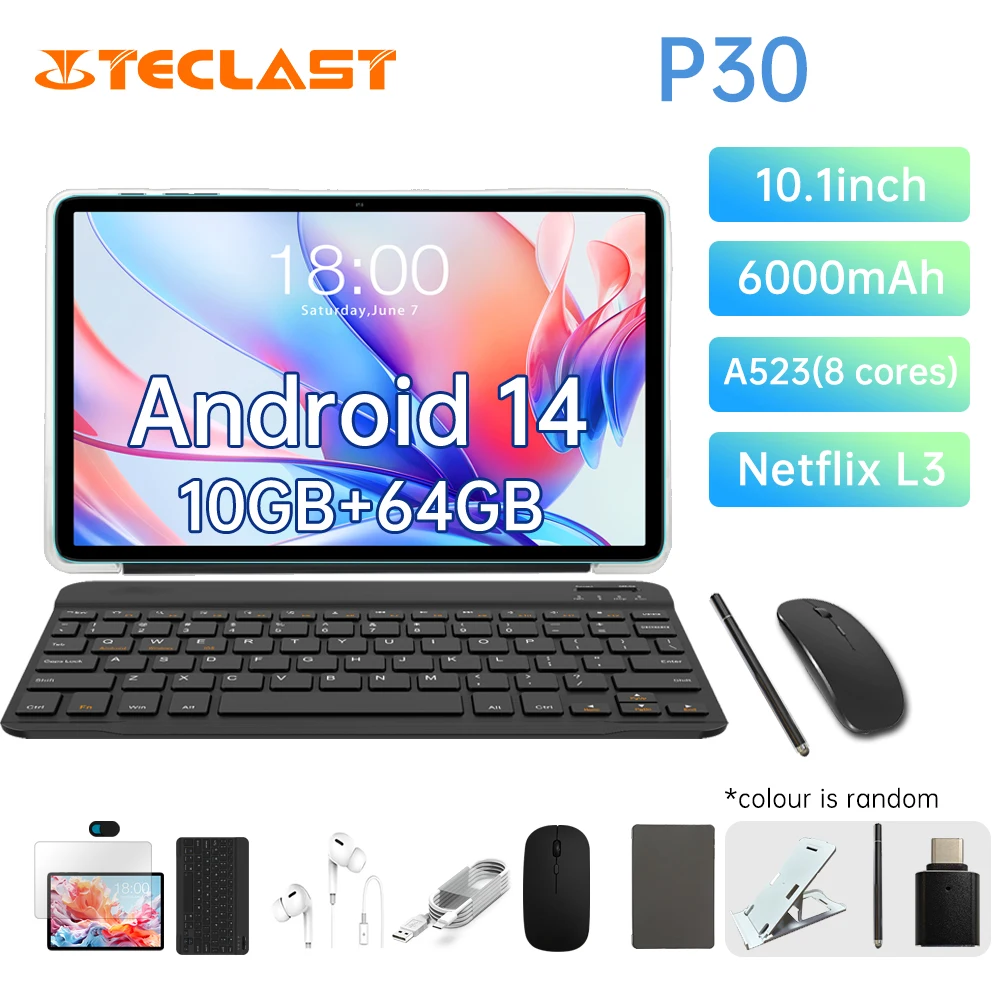 Планшет Teclast P30 2024 Allwinner A523 8-ядерный 1,8 ГГц/10GBRAM/64 Гб ПЗУ/WIFI6/6000 мАч/клавиатура, комплект аксессуаров