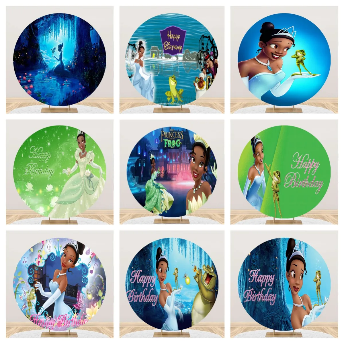 Disney Princess And The Frog Tiana Girls Outdoor Round Circle Photography Backdrop Cartoon Party Backdrop Baby Shower Background