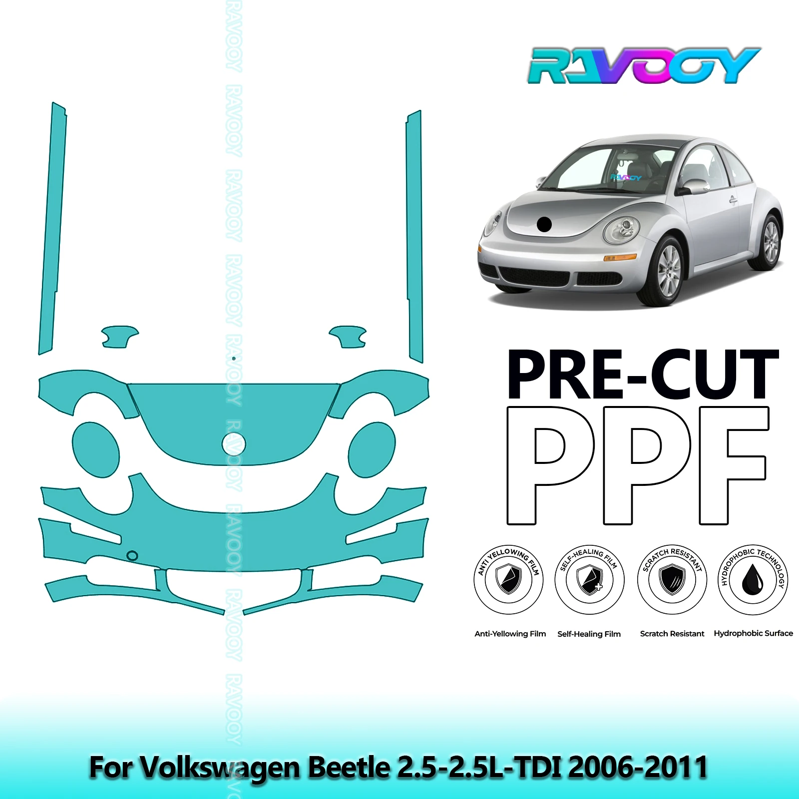 

Front Kit+Rockers Clear Bra Precut PPF Paint Protection Film For Volkswagen Beetle 2.5-2.5L-TDI 2006-2011