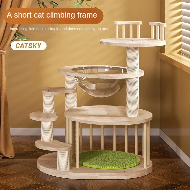 

Cat Climbing Frame Cattery Suitable for Short Legged Cats Space Capsule Solid Wood Small Cat Jumping Platform Multilayer