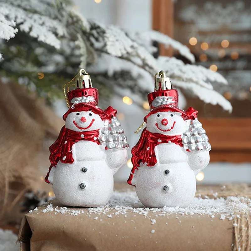 2pcs Christmas Tree Ornaments Snowman Crutch Elk Xmas Tree Pendant Christmas Decoration for Home New Year Gifts 2023 Kids Toys