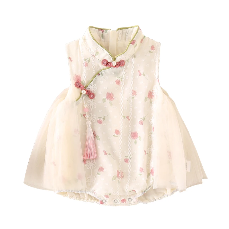 ชุดคลุมเด็กทารกหญิงลายดอกไม้ ผ้าฝ้ายผสม แขนยาว คอทรงกลม รุ่น Summer Flag Robe Dr Baby Girl's Onesie Bot Covering Svel