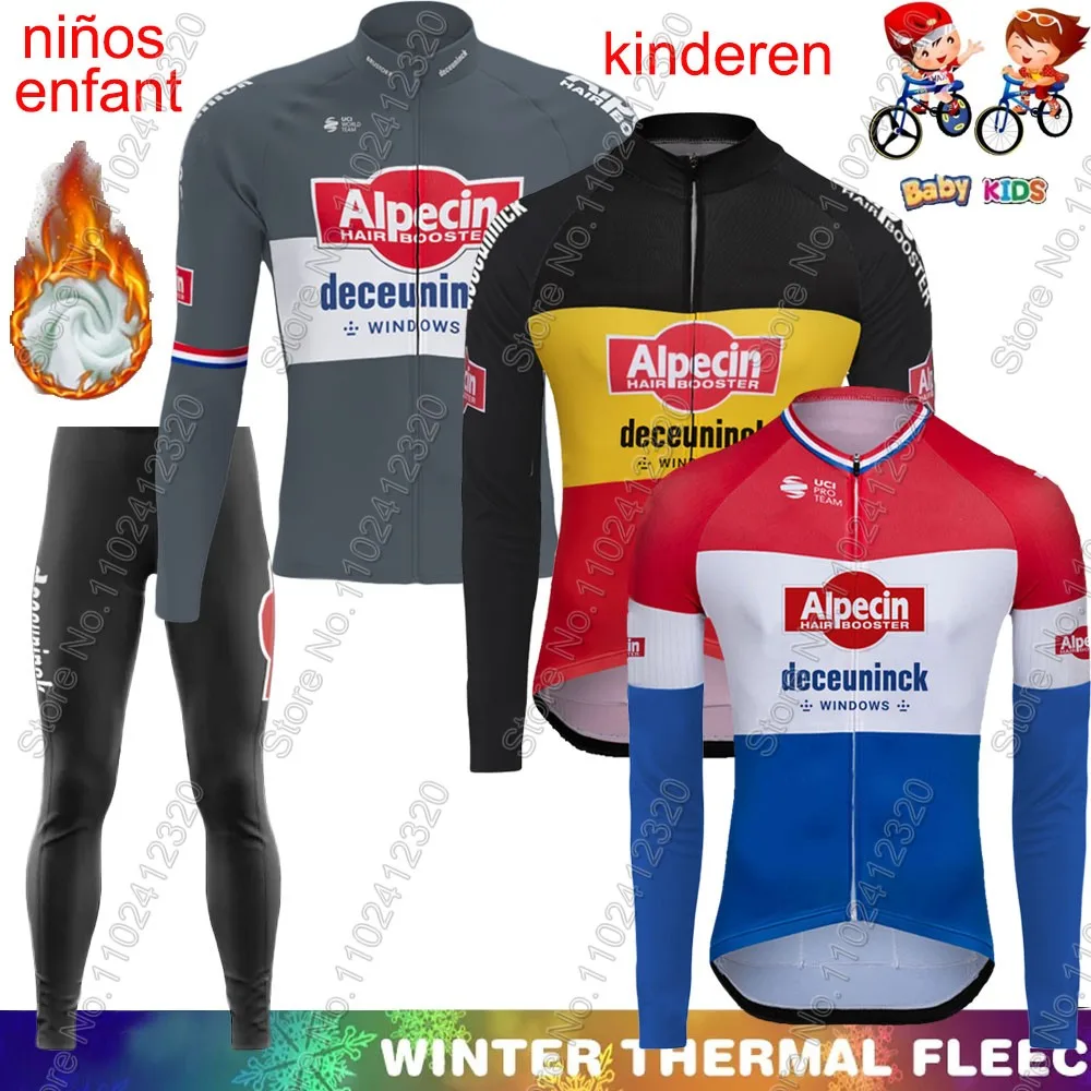 Enfants Alpecin Deceuninck 2025 hiver belgique maillot de cyclisme ensemble garçons filles à manches longues vêtements de cyclisme costume vtt vélo pantalon