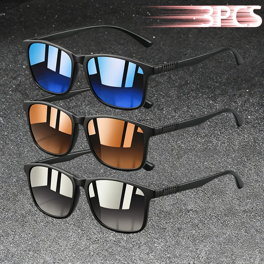 3PCS Fashion Brand Designer Vintage Check Square Sunglasses Unisex Driving Fishing Cycling Camping Beach Lightweight Sun Glasses