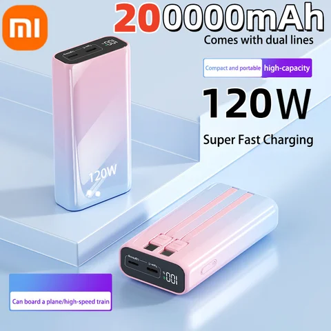 샤오미 200000 mAh 보조베터리 120W 고속 충전 휴대용 충전기(케이블 포함) iPhone용 외부 예비 배터리 모바일 보조베터리
