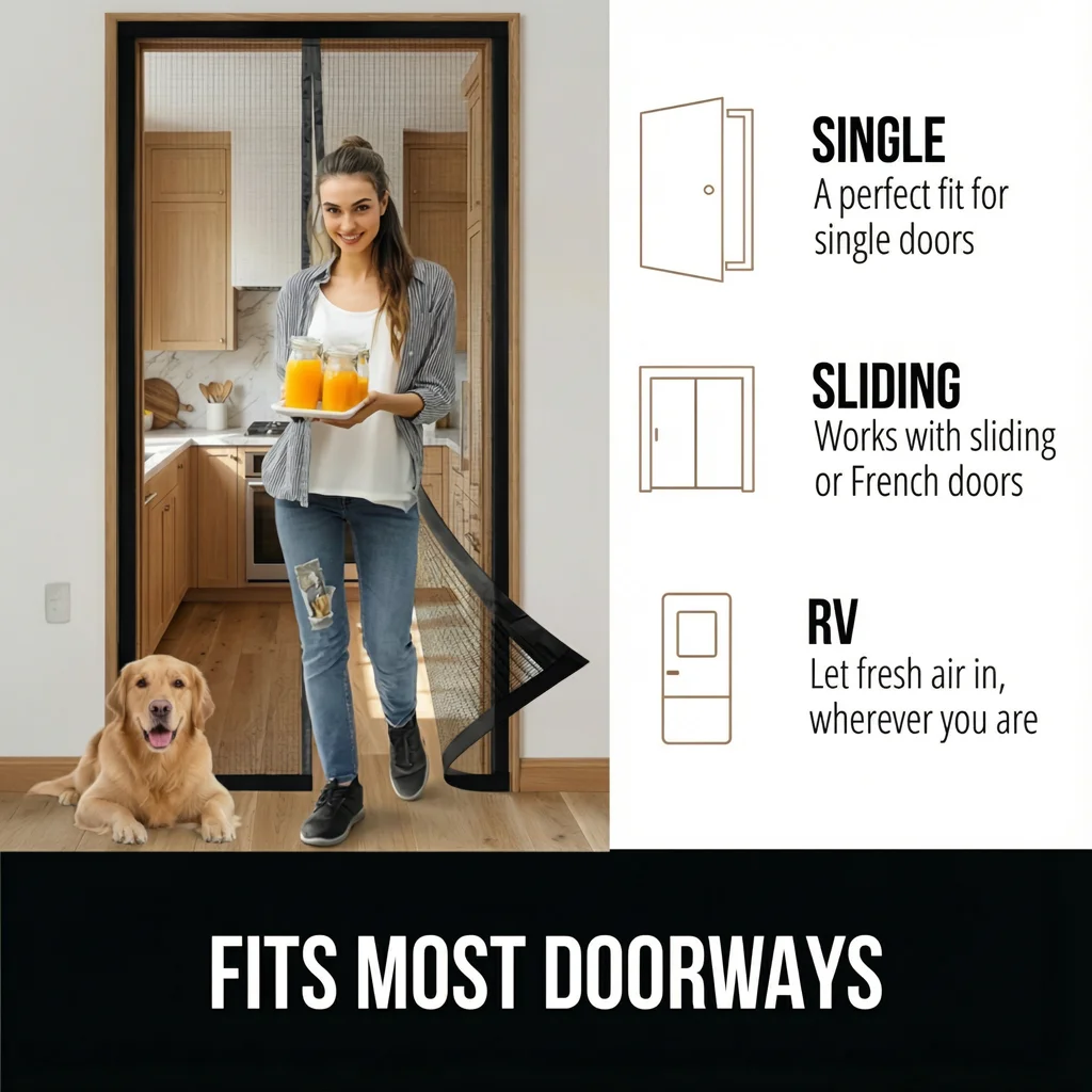 Premium Magnetic Screen Door with Heavy-Duty PP Nano Mesh, Hands-Free Auto-Close, Easy Installation for Bug Protection