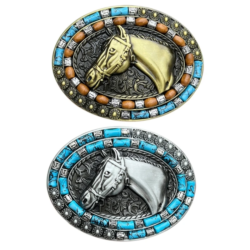 Cowboy Belt Buckle for Men Vintage Metal Engraving Horse Head Belt Buckle