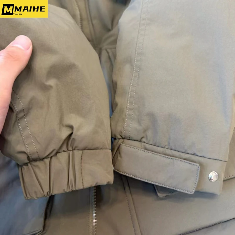 Parkas acolchoadas com gola alta para homens e mulheres, jaqueta estilo coreano, vintage casual, casaco de bolso solto, rua alta, luxo, inverno, 2023