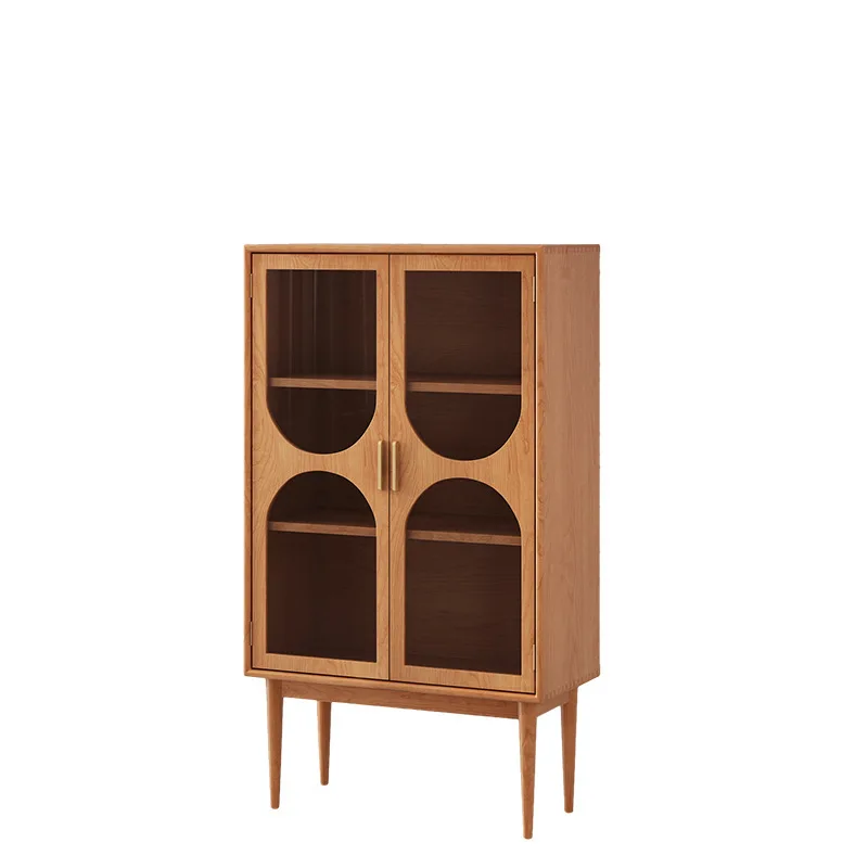 

Nordic solid wood bookcase, modern simple household storage dust-proof glass door wine cabinet wall display cabinet