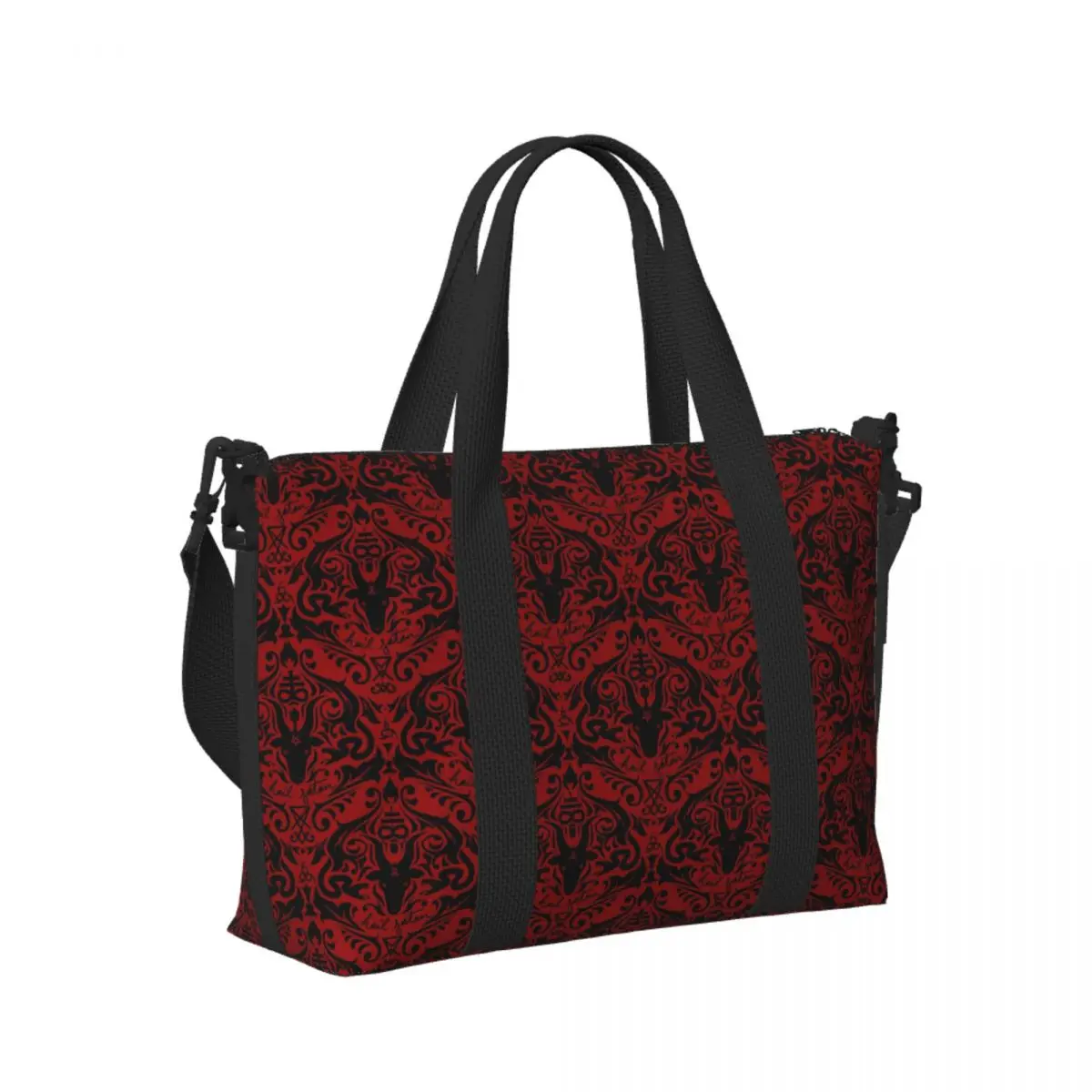 

Custom Damask - Hail Satan (Black And Red Default) Beach Travel Bag Tote Bags for Gym Yoga Women Shopping Duffle Shoulder Bag