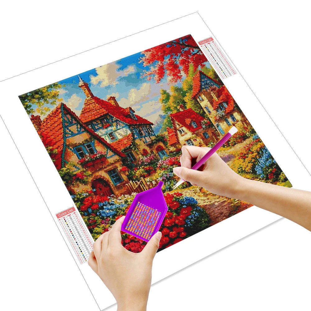 Huacan الماس اللوحة شارع زهرة البيت الماس الفسيفساء المشهد مجموعة كاملة اللوحات الزخرفية #2