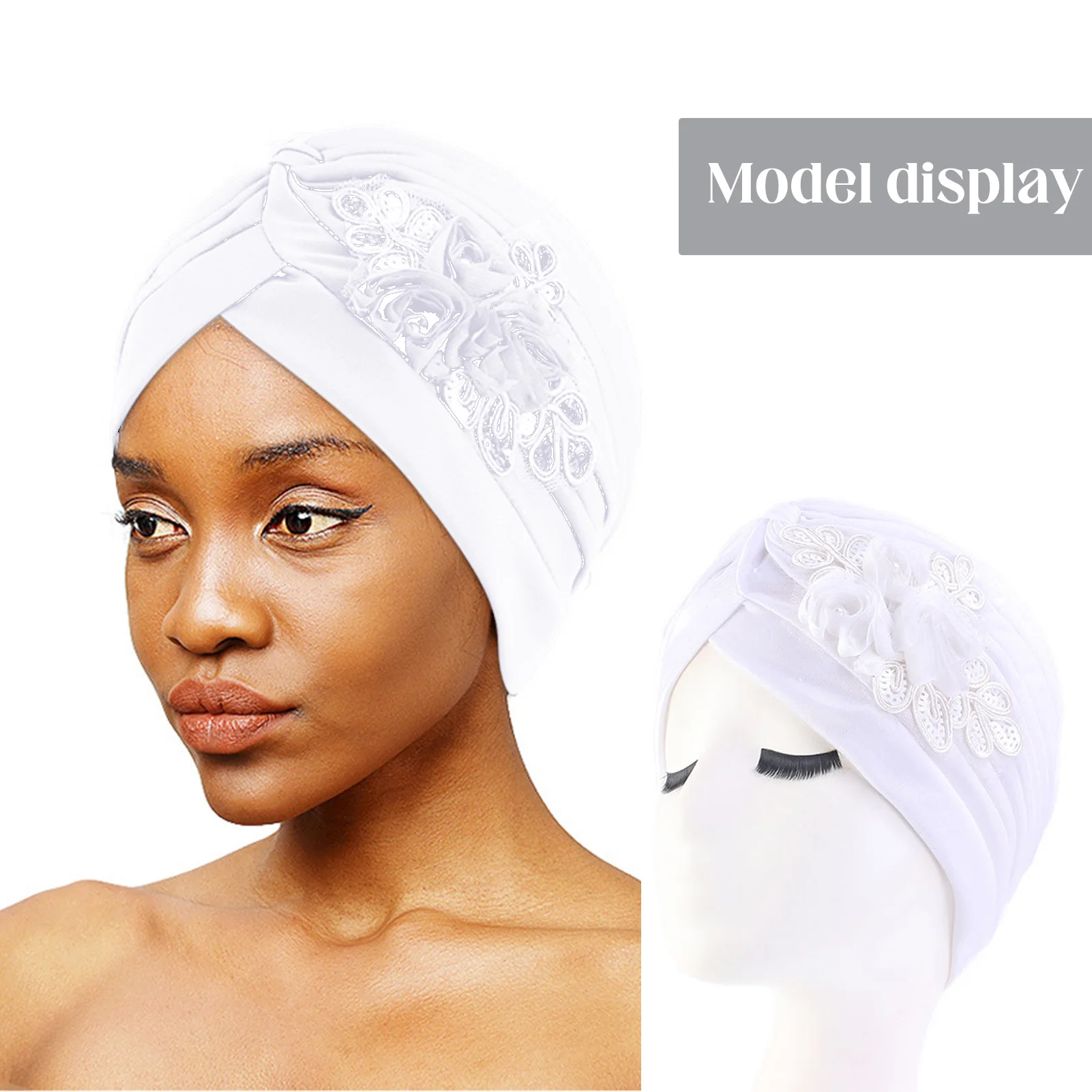 Women's Turban Flower Caps India Turban Head Bennie Cover Twisted Head Wrap Assorted Colors for Ladies