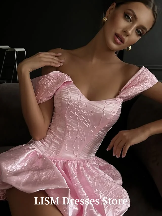 فساتين سهرة مثيرة على شكل حرف a على شكل قلب وردي من LISM بدون أكتاف قصيرة أنيقة للحفلات الراقصة مخصصة لحفلات الكوكتيل رداء السهرة