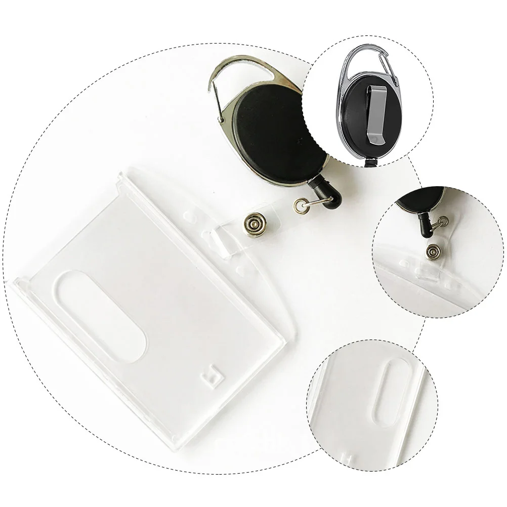 

2 Pcs Lanyards ID Badge Holder with Carabiner Clear Cards Sleeve Container Folder Protector Zinc Alloy Staff Student