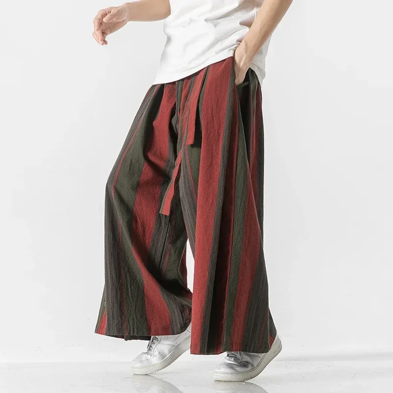 Pantalon rayé à jambes larges pour hommes, coton, lin, style chinois rétro, décontracté, offres spéciales, RecoRobe Joggers, fjger