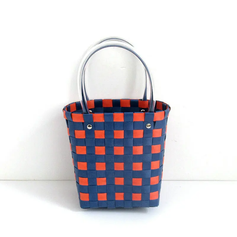 Ins Plastic PP Hand Woven Beach Bag Vegetable Basket Bags Straw Shopping Tote Carry Handbag