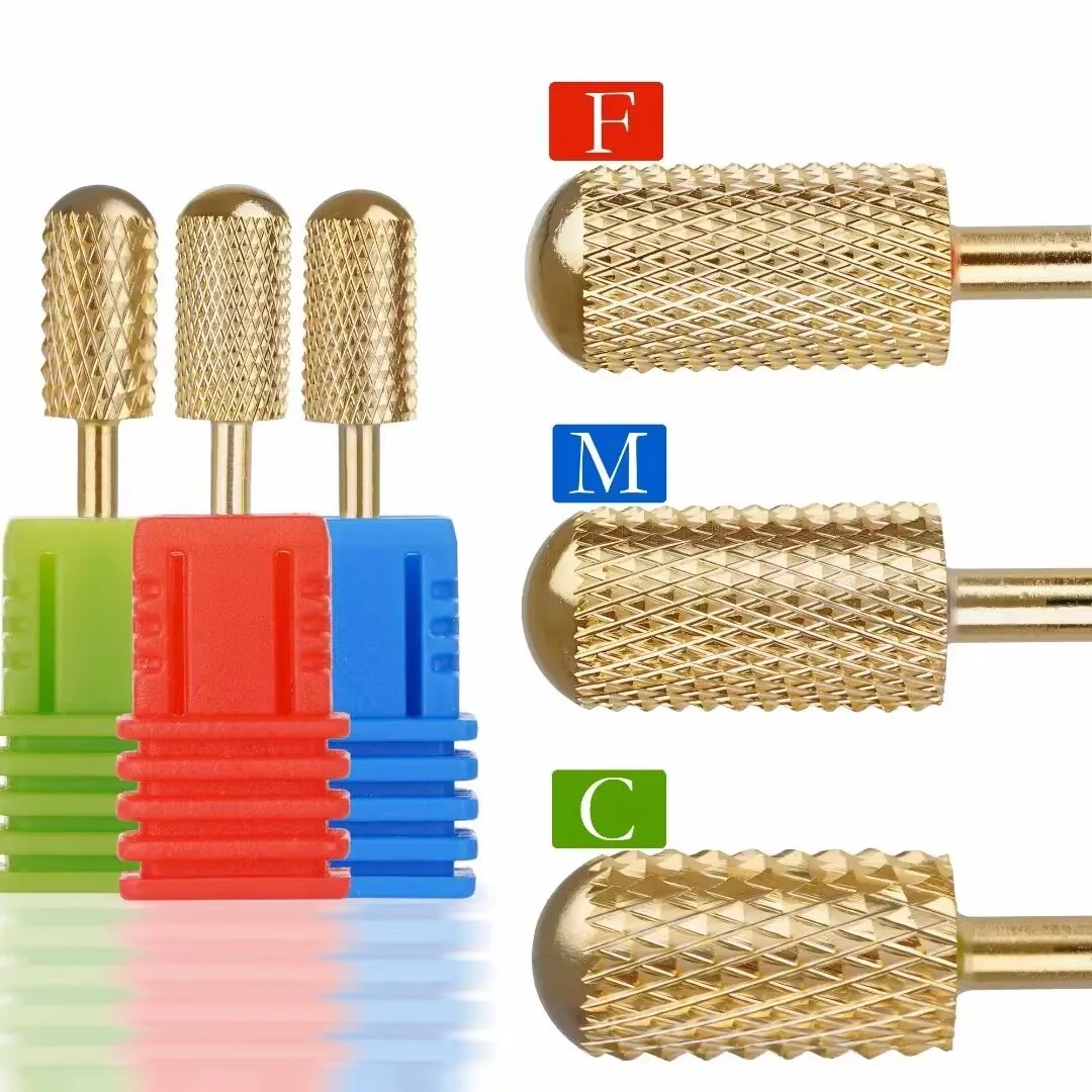 Nozzle Nail Drill Bits File Nail Electric Drill Machine Manicure Pedicure Drills Accessory Acrylic Nail Tools Smooth head Gold