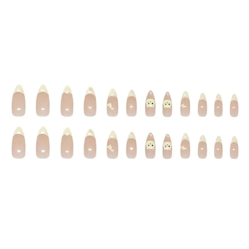 Press On Nails 24Pcs Budget Friendly Beige Almond Medium Removable Reusable Nails for Home DIY Nail Art Use