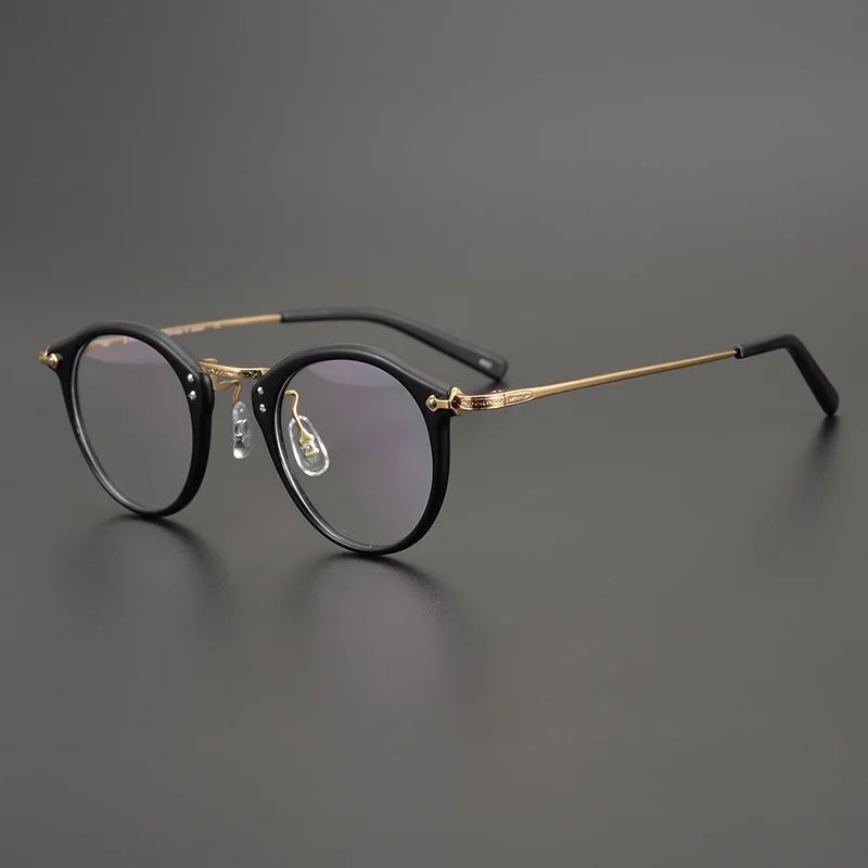 Japan Luxury Brand Women Handmade Vintage Round Titanium Acetate Frame Eyeglasses Female Oval Optical Myopia Lenses Glasses 805