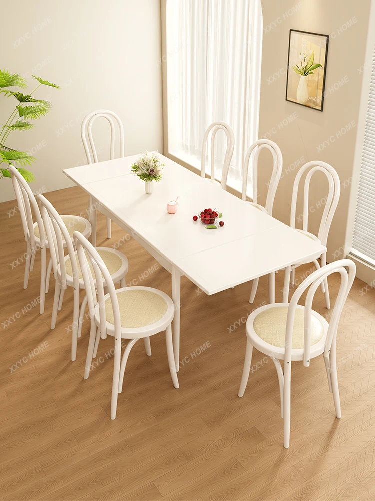 Solid Wood Dining Tables and Chairs Set Small Apartment Folding Rectangular Rice Table