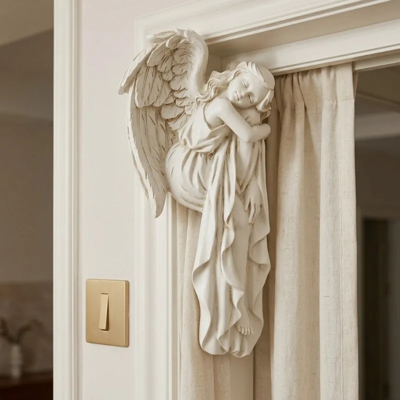 Right Angle Angel Door Frame Ornament, Resin Craft Home Decor, Exquisite Guardian Angel Figurine for Every Place