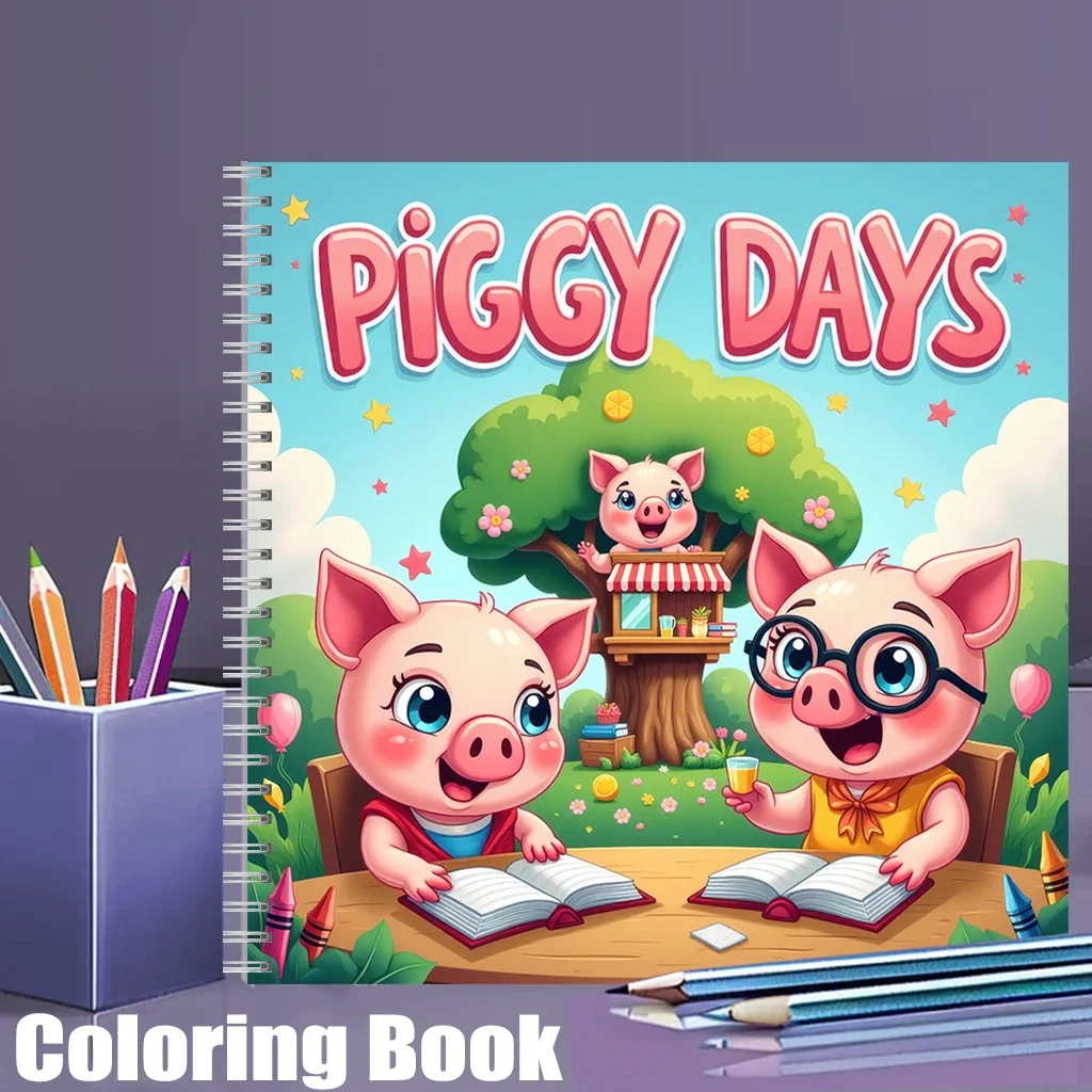 

Книга-раскраска Piggy Days для взрослых, подарок на день рождения, принадлежности для школы, милая книга для рисования для взрослых