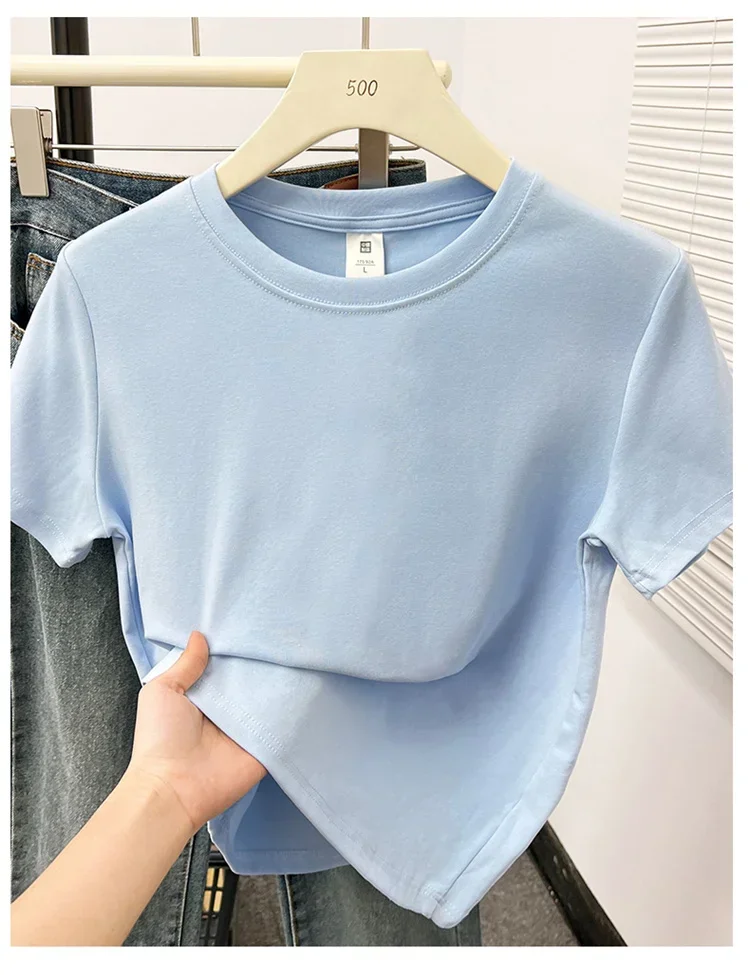 2026 Sommer Neue Hochwertige Lässige T-Shirts Sexy Kurzarm Modischer Trend Einfarbige Damenkleidung Y2k Tops – Detail 25