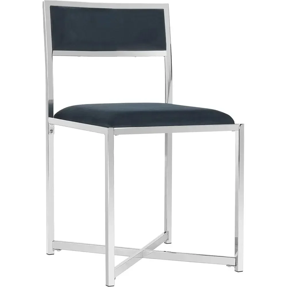 Navy Velvet and Chrome Side Chairs, Set of 2