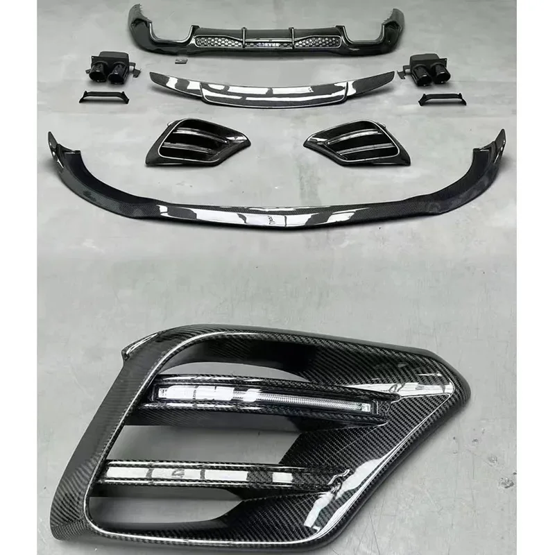 

For S Class Body Kit Update to B Style Dry Carbon Fiber Front Air Vent Led Light Rear Diffuser Exhaust