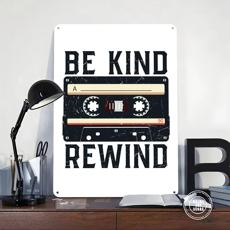 Be Kind Rewind VHS 80s Personalized 3D Textured Metal Poster Wall Art Tinplate Sign for Decoration Room Vintage Decor Luxury
