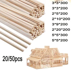 Multiple specifications  Long Wood Strips Square  light wood Dowel Bars can be  for model making decoration DIY 20/50pcs