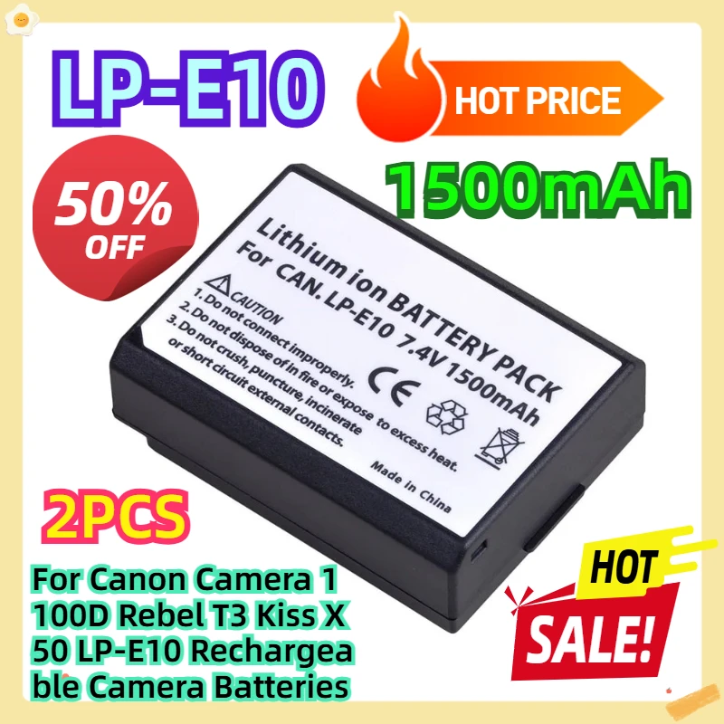 

Для камеры Canon 1100D Rebel T3 Kiss X50 LP-E10, аккумуляторные батареи для камеры 1500 мАч, 2 шт.