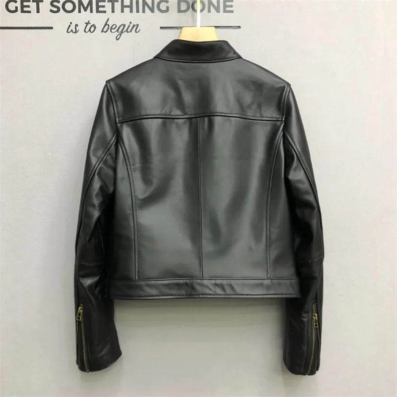 2023 Autumn New Fashion Genuine Leather Jacket for Women Loose Short Moto Biker Sheepskin Leather Coat female Y4219