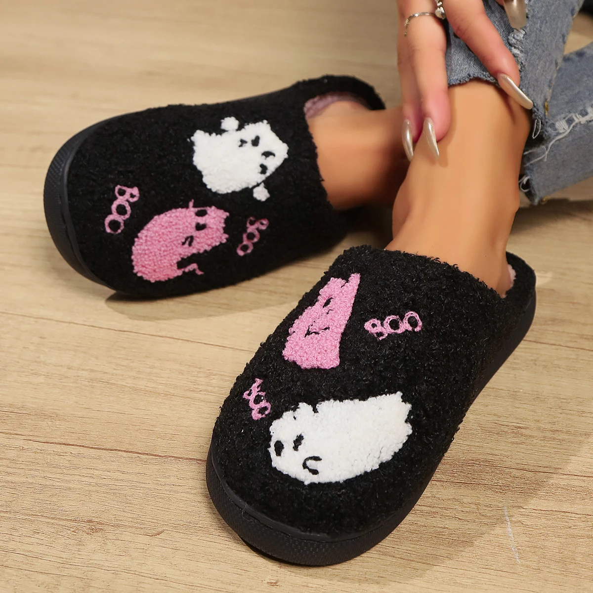 Halloween Angel Devil Plush Slippers for Men & Women, Warm Fluffy Non-Slip Soft Bottom Indoor Home Couple Slippers, Winter Thick