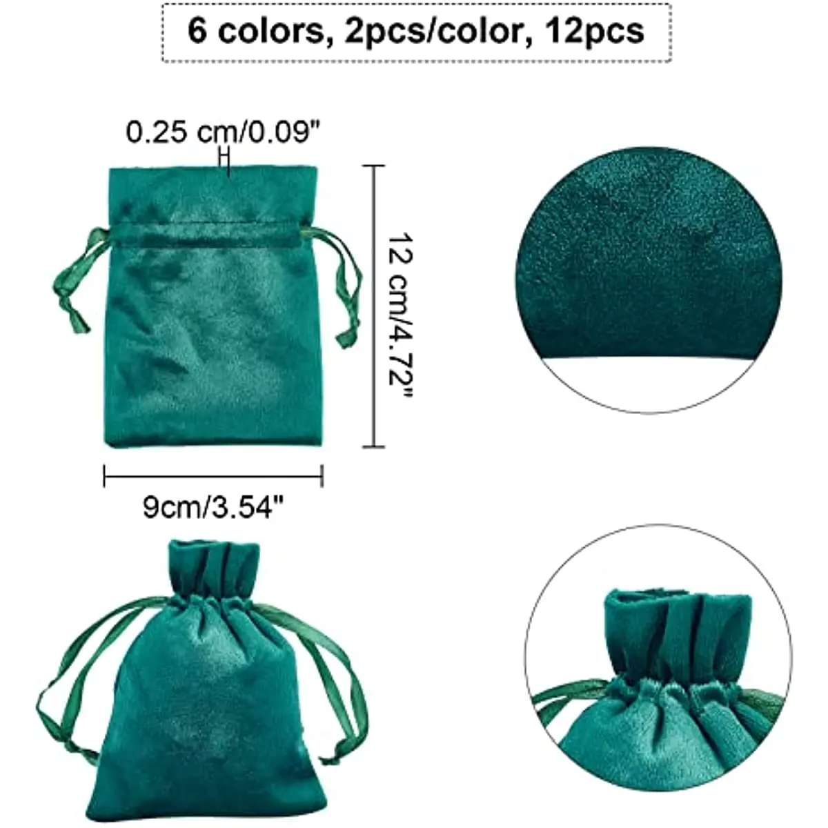 12 Pcs 6 Colors Velvet Bags, Drawstring Jewelry Bags Candy Gift Bags For Christmas Wedding Birthday Party Favours