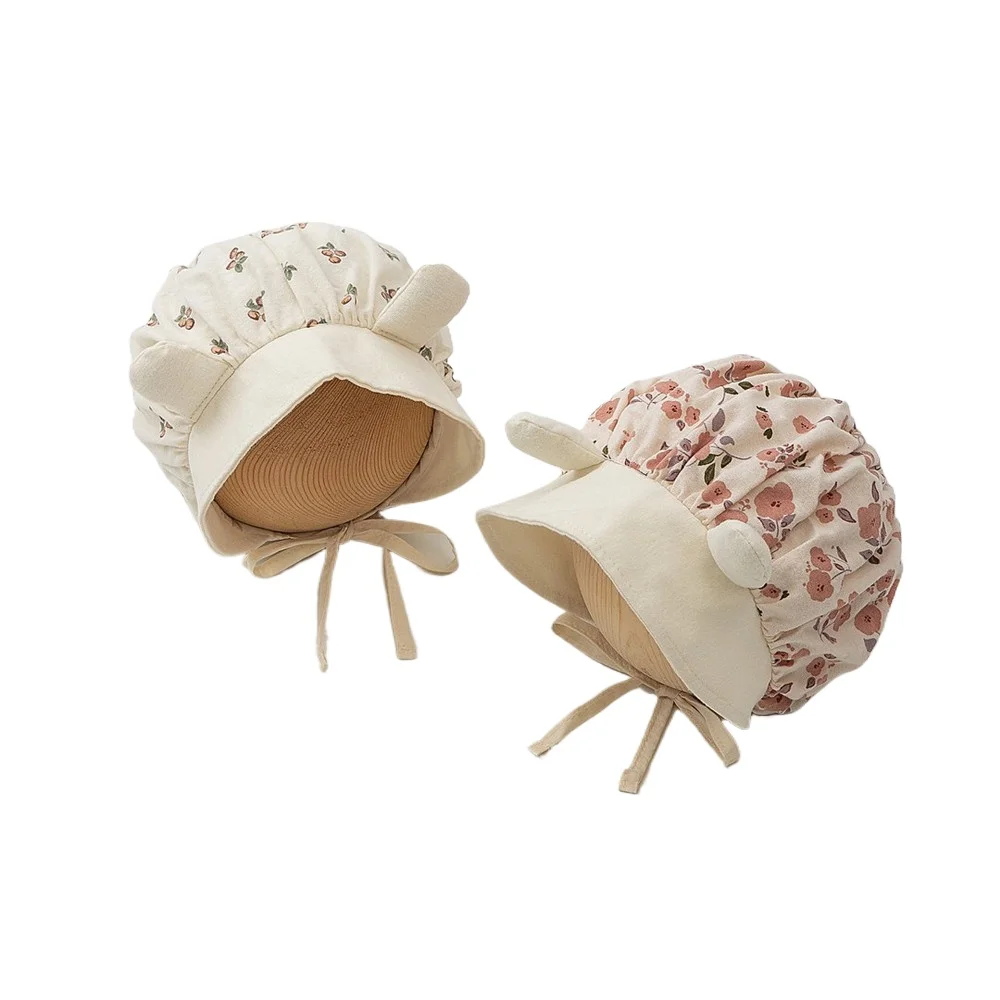 New Autumn Winter Baby Hat for Girls Rabbit Ear Visor Floral Ear Protection Cap Infant Baby Outdoor Warm Windproof Toddler Cap