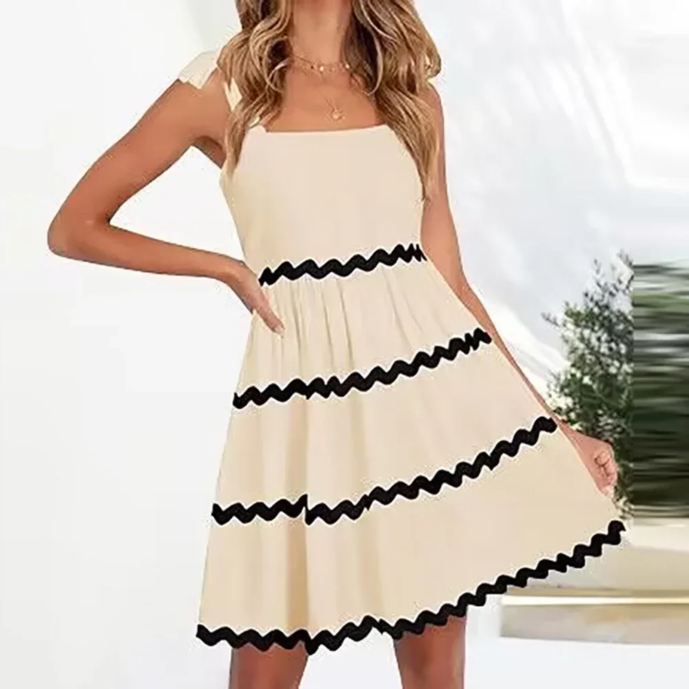 

Summer Women Beach Holiday Dress Sleeveless Striped Printed Sleeveless Mini Dresses For Women Party Dress Boho