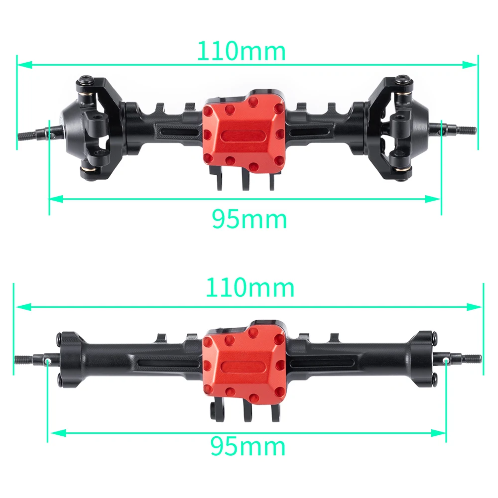 YEAHRUN Aluminiowe przednie tylne kompletne osie Długość zapasów dla 1/18 RC Crawler TRX4M Defender Bronco High Trail K10 Upgrade Parts