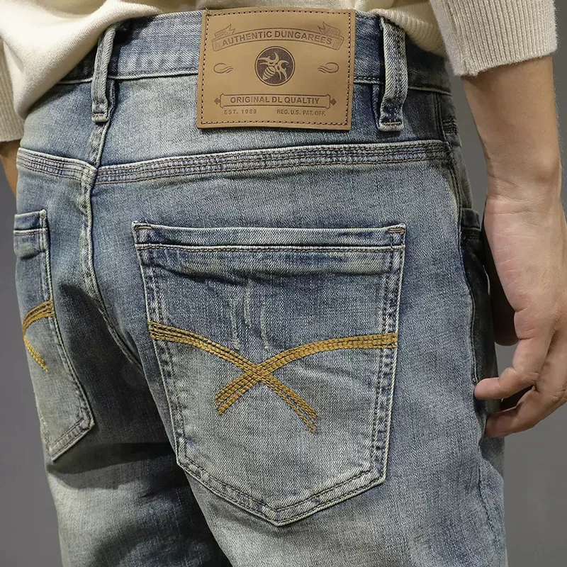 Newly Designer Fashion Men Jeans Retro Blue Elastic Slim Fit Ripped Jeans Men Trousers Italian Style Vintage Denim Pants Hombre