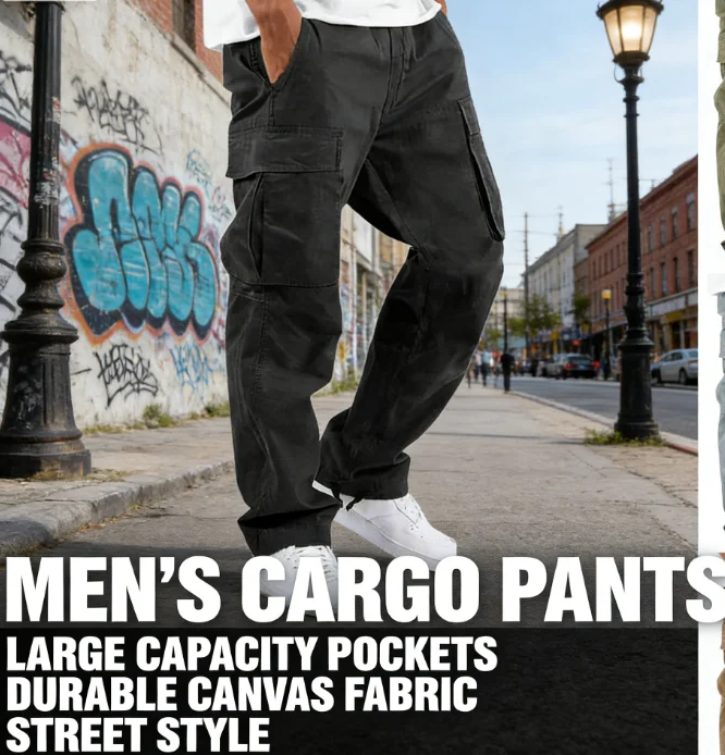 

Men's Summer European American Style Drawstring Cargo Pants Multi-Pocket Casual Long Pants