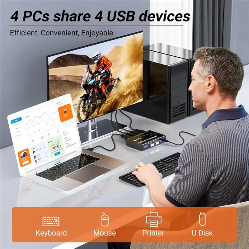 

Переключатель Kceve USB 3.0, 4 компьютера, 4 порта USB-переключателя для клавиатуры, мыши, переключателя принтера Sharer