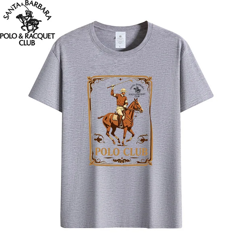 Camiseta de hombre Santa Barbara Polo & Racquet Club, camiseta informal con estampado de jugador de polo vintage, 100% algodón, cuello redondo