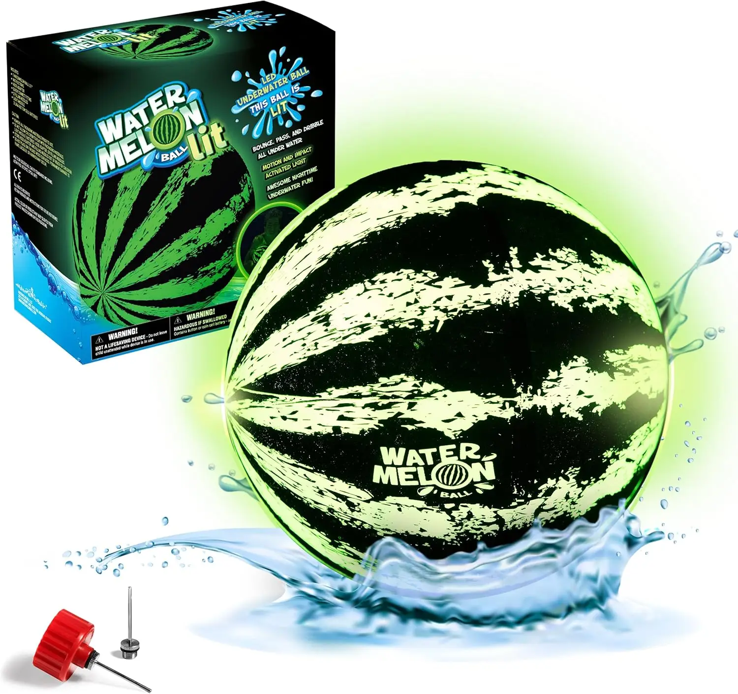 

Glow in The Dark Watermelon Ball - 9 Inch Pool Toy for Ages 8+ Family Fun