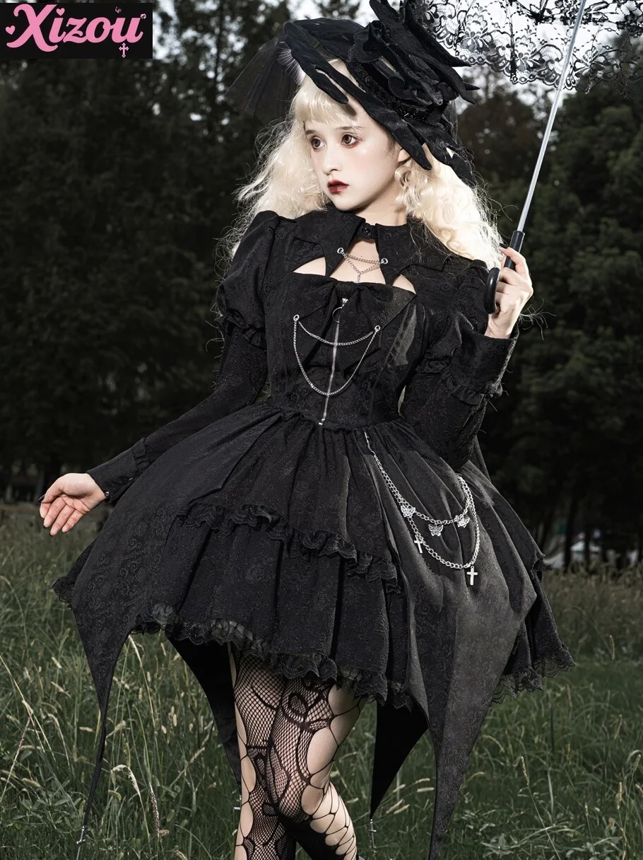 

Spring and Autumn Retro Dark Lolita Gothic Lolita Huge Good-looking Thin Delicate Texture Bubble Long-sleeved Dress Daily Girl
