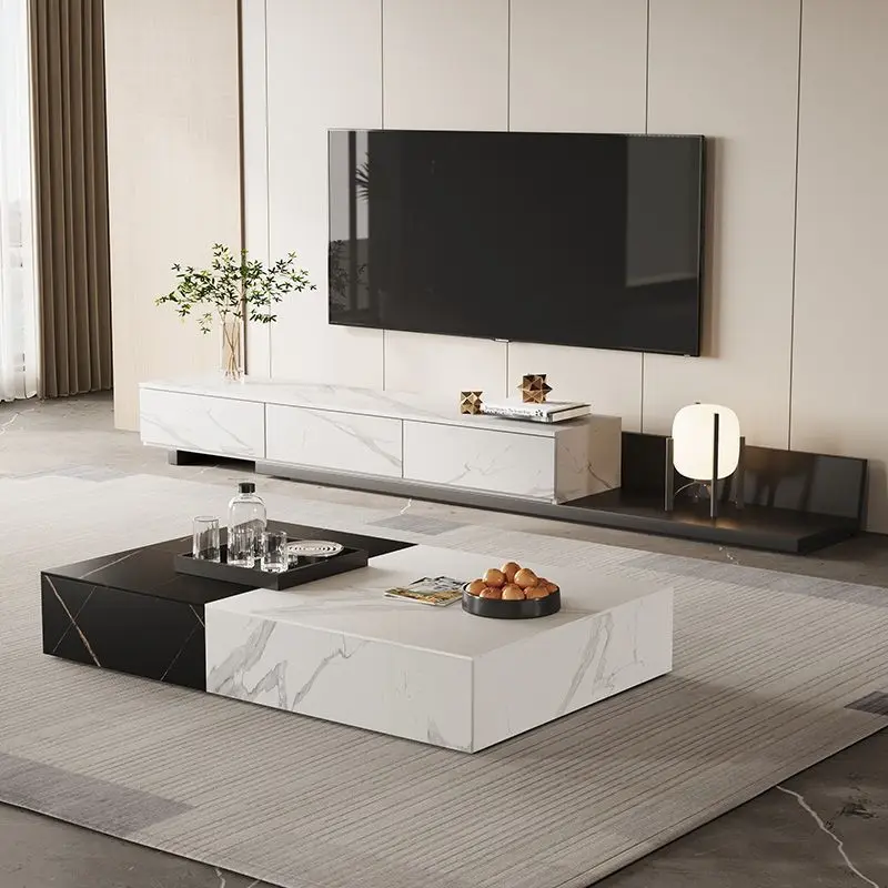 New sintered stone coffee table with color-block floor-standing drawers for living room and small
