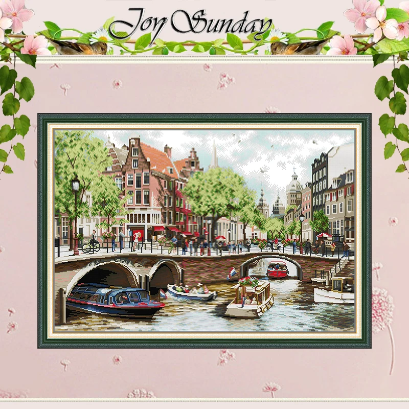 Streets of Amsterdam Patterns Counted Cross Stitch Set 11CT 14CT 16CT Stamped DMC Cross-stitch Kits Embroidery Needlework Gifts