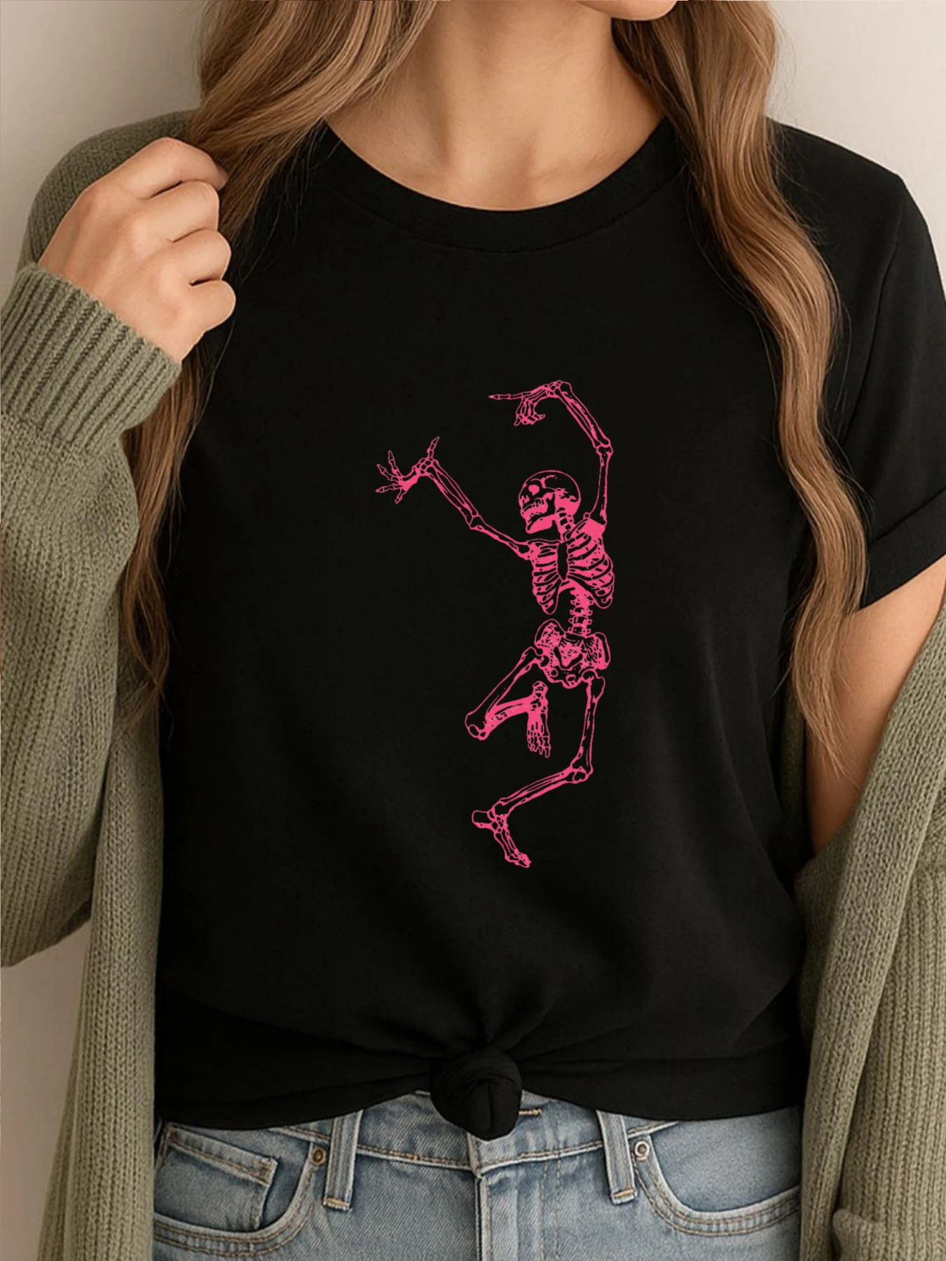 

Newest Printed Tshirt Pink Skeleton Black T Shirt Graphic Tee Shirt Cotton Mans SOFT New Shirts And T-Shirts