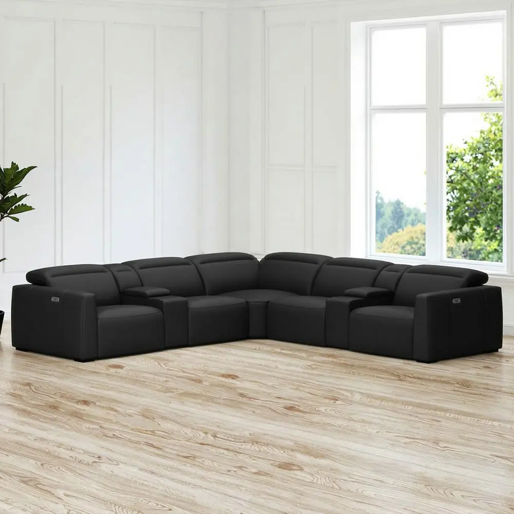 #Modular Genuine Leather Modern Sectional Electric Recliner Sofa Set Extendable Charger Home Theater Furniture
