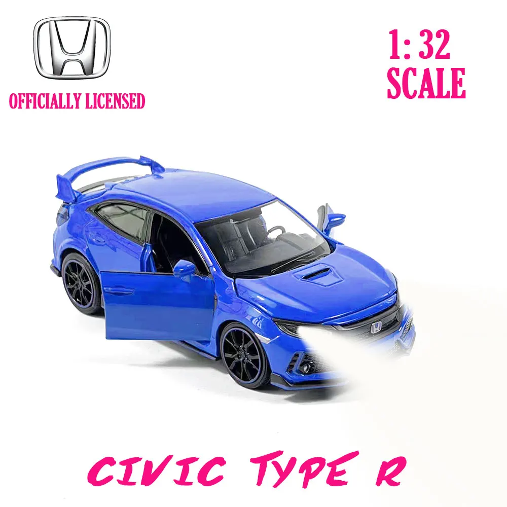

Honda Civic type R Diecast Pullback Muscle 1:32 Car Model Repilca with Light Sound Scale Alloy Miniature Kid Boy Xmas Gift Toy