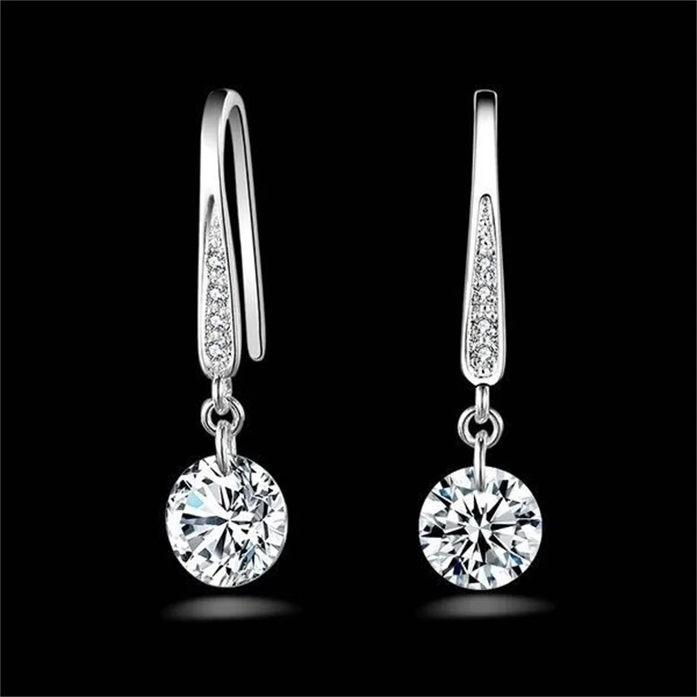 Women Hook Dangle Earring Women Fashion 925 Sterling Silver Rhinestone Dangle Earrings Wedding Jewelry For Party Banquet